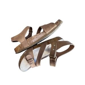 Baretraps Brown Strappy Comfort Sandals Cork Midsole Buckle Flats Womens 9.5in